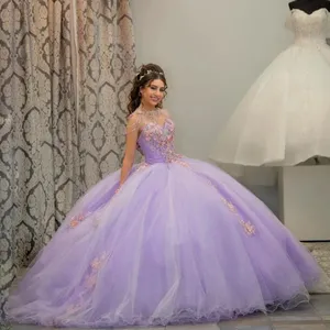 Mumuleo Lavender Quinceanera Dress vestido de 15 anos 3D Floral Applique Tulle Girls Pageant Dress Backless Sweet 16 Prom Gowns