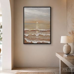 Pintura Abstracta de Lujo en Seda, Arte de Pared para Decoración del Hogar, Tela de Seda Hecha a Mano, Diseño de Olas del Océano, Fabricante Vietnamita, Modelo ODM TT5-5 - Product Image 2