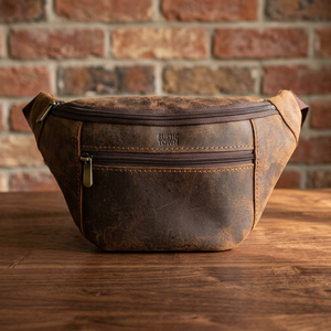 Sac banane en cuir véritable Rustic Town, style vintage, sangle réglable, poche avant zippée, usage quotidien, toutes saisons - Product Image 1