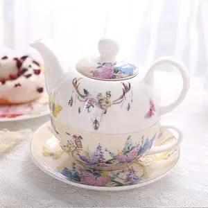 Conjunto de chá de porcelana com flor, artesanal, floral, exótico, colorido, empilhável, tarde, conjunto de cerâmica para um