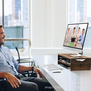Wooden <b>Desktop</b> Computer Riser Stand Monitor <b>Shelf</b> Workstation Essential Office Organizer 1 Tier Rectangle Standing Type - Product Image 3