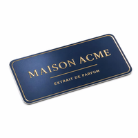 Étiquette autocollante métallique personnalisée pour flacon de parfum rectangulaire arrondi en aluminium bleu marine, directement de l'usine, avec logo personnalisé pour l'emballage.