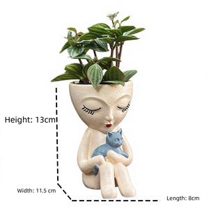 Nouveau <span class=keywords><strong>pot</strong></span> <span class=keywords><strong>de</strong></span> fleurs créatif en résine en forme <span class=keywords><strong>de</strong></span> fille tenant un chien ou un chat, idéal pour la décoration <span class=keywords><strong>de</strong></span> la maison, du jardin, du salon ou du bureau. - Product Image 2