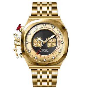 Oro Luminoso Hip hop Estilo Dial relojes de cuarzo Japonés TMI VD32 Movimiento reloj de lujo Material de acero inoxidable reloj de hombre