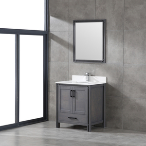 Mueble de Baño Industrial de Madera Maciza Oscura con Espejo, Mueble de Lavabo Independiente con Encimera de Cuarzo Blanco - Product Image 1