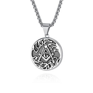Freemason Stainless Steel Round Pendant Men's Personalized Niche Fraternity <b>Titanium</b> Steel Necklace - Product Image 5