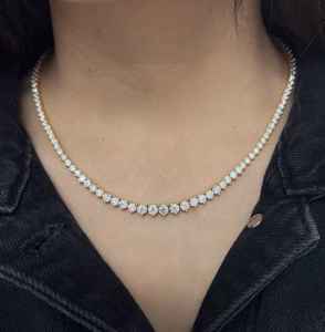 Riviera Three Prong Round Cut Moissanite Tennis Necklace 925 Sterling <b>Silver</b> Graduated <b>Choker</b> Anniversary Gift for Partner - Product Image 2