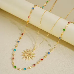 RINHOO Renkli Zirkon Y Şeklinde Uzun Püsküllü Metal Çiçek Kolye Taklidi İnci Fiyonklu Ayçiçeği Gerdanlık Kadın Takısı - Product Image 5