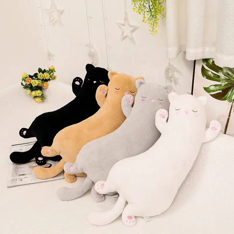 新しいデザインぬいぐるみハガー人形猫枕かわいいぬいぐるみロング猫枕ソフトロングボディ猫ぬいぐるみ枕