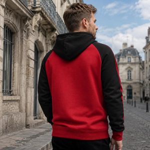 Custom <b>Men's</b> Zip Up Hoodie Red Black Fleece Casual Long Sleeve Hooded <b>Sweatshirt</b> Regular Fit - Product Image 3