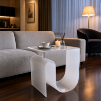 Table basse en acrylique transparent avec base en U, design minimaliste pour la maison, salon, table d'appoint/médiane multifonctionnelle