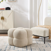 Hanyee Pouf carré moderne en tissu bouclé, rembourré et capitonné, repose-pieds décoratif pour canapé, chambre et entrée