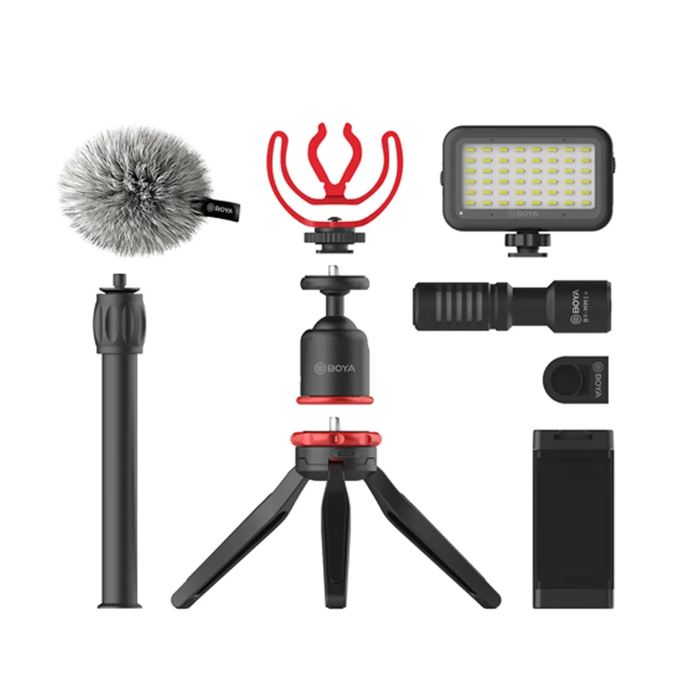 BOYA BY-VG330 Kit Ponsel BY-VG350 Universal, dengan Lampu LED Tripod Dudukan Klip Ponsel untuk Video Perekaman Vlog Podcasting