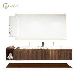 GODI custom made floating unique luxury elegant compensato hardware bagno vanity and cabinet set light fixtures unità di stoccaggio