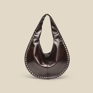 2025朋克风格铆钉镶钻腋下包女休闲PU皮革手提包女时尚单肩包复古流浪汉包购物袋 - Product Image 6