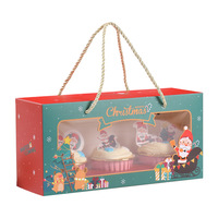 Boîte à cupcakes rectangulaire à cordon de serrage 3 pièces pour Noël avec fenêtre transparente et doublure en aluminium, idéale pour l'emballage de muffins