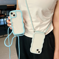 Étui de protection antichoc hybride TPU PC avec lanière bandoulière et motif vague bouclée pour iPhone 18 17 16 15 14 13 12