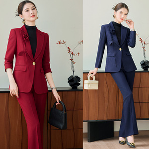Women's Professional Suit Set Purple Polyester Anti-Wrinkle Office Lady Autumn Full Sleeve Formal Work Wear - Product Image 2
