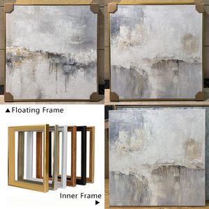 Grande Quadro Moderno Astratto <span class=keywords><strong>Dipinto</strong></span> a Mano su Tela, Paesaggio Marino <span class=keywords><strong>Blu</strong></span> e Bianco in Stile Art Déco con Cornice per Arredamento Casa/Hotel - Product Image 4