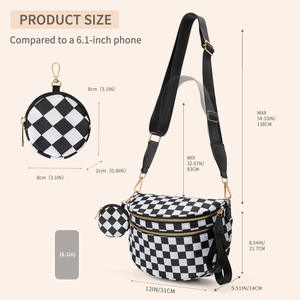 Tas Selempang Desain Khusus untuk Perjalanan, Tas Dada, Tas Pinggang Wanita Motif Kotak-kotak Bahan Nilon, Tas Pinggang Wanita, Tas Selempang Wanita - Product Image 3