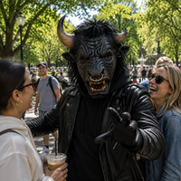 Costume d'animal réaliste en latex, tête de taureau monstre, drôle et amusant, avec cornes, pour Halloween, cosplay, fête, adultes, écologique, durable