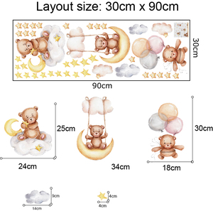 Nuovo design baby room decor star and moon cartoon bear wall stickers per bambini - Product Image 6