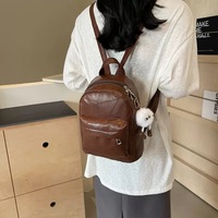 Tas Ransel Wanita Outdoor PU Model Messenger, Ritsleting, Bahan Poliester, Ringan, Portabel untuk Mahasiswa, Tahan Air