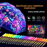 Marqueur permanent fluorescent UV Guangna 3701, 24 couleurs, imperméable, lumineux, à pointe souple, pour tatouage DIY et surligneur