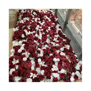 Roll up cloth back Indian wedding flower backdrop runner burgundy white color rose orchid lily hydrangea flower panel