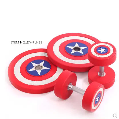 Fixed HighグレードCaptain America Round Head PU Coated Dumbbell