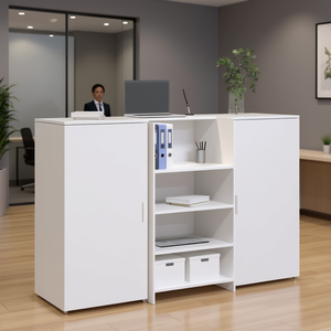 Escritorio de Recepción en Forma de L de Madera Sintética Blanca, Muebles de Oficina Minimalistas Grandes para Uso Comercial - Product Image 2