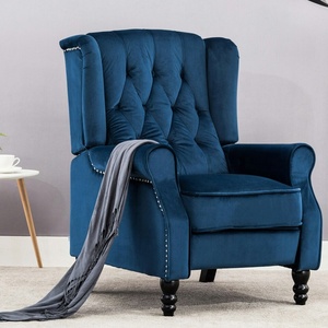 Occasional Armchair Sofa <strong>Chair</strong> Midnight Blue Bonded <strong>Leather</strong> Fabric Button Back Velvet Wing Back <strong>Recliner</strong> <strong>Chair</strong> for Living Room - Product Image 1