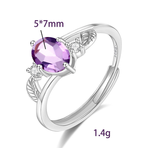 Bague en argent 925 avec pierre précieuse améthyste ovale de 5*7mm de haute qualité, pierres naturelles réglables, bijoux fins pour femmes - Product Image 6