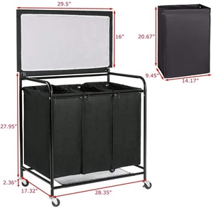 Venta al por mayor de algodón plegable 600D tela Oxford extraíble 3 bolsas <span class=keywords><strong>cesto</strong></span> de lavandería clasificador tabla de planchar cesta de lavandería con ruedas - Product Image 2