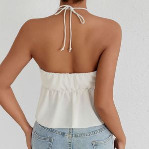 Canottiera estiva Sexy da donna <span class=keywords><strong>con</strong></span> scollo a V profondo aderente gilet arruffato in maglia Spandex <span class=keywords><strong>con</strong></span> colletto quadrato, stampa <span class=keywords><strong>con</strong></span> Logo frontale in stile dolce - Product Image 3