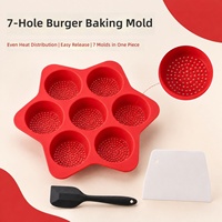 MIXWARES Ensemble de moules à hamburgers en silicone écologiques à 7 cavités, résistant aux hautes températures, antiadhésif, pour pain/gâteau, avec spatule