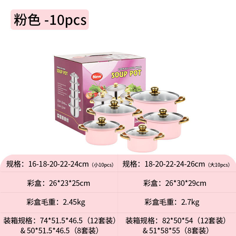 Pink pot suit - ten-piece set [18 20 22 24 26cm]]