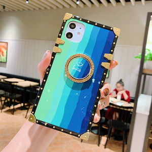 For <span class=keywords><strong>Iphone</strong></span> XR <span class=keywords><strong>11</strong></span> 12 Ladies Square Rainbow Casing Leather  Mobile Phone Case  With Finger Hold - Product Image 5