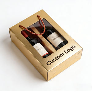 Boîte rigide en carton écologique personnalisée pour deux bouteilles de vin de Bordeaux de 750 ml avec fenêtre et poignée, emballage cadeau pour vin - Product Image 2