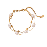 Bracelet en acier inoxydable plaqué or 18 carats avec perles superposées, chaîne réglable, cadeau tendance pour femmes