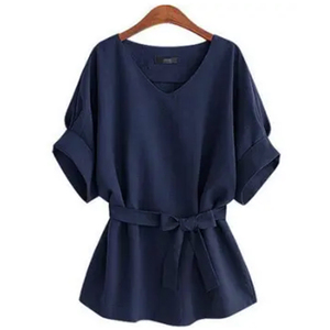 Mùa Hè Phụ Nữ Áo Cánh Linen Áo Sơ Mi V Cổ Lớn Bow Cánh Dơi Ngắn Tay Áo Tie Phụ Nữ Lỏng Lẻo Áo Nữ <span class=keywords><strong>Tops</strong></span> T-Shirt - Product Image 5