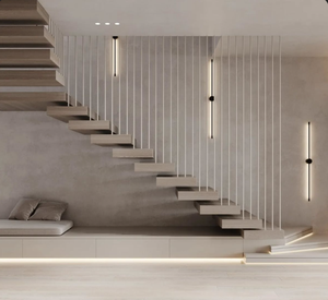 Escalera de banda de rodadura de <span class=keywords><strong>madera</strong></span> de <span class=keywords><strong>barniz</strong></span> transparente, <span class=keywords><strong>escaleras</strong></span> rectas flotantes, diseños de <span class=keywords><strong>escaleras</strong></span> interiores personalizados - Product Image 1