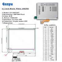 Hitam Putih 24 pin Soket Fpc 3/4 garis Spi e-kertas tampilan e-ink 4.2 inci hitam putih Epd E Tampilan tinta