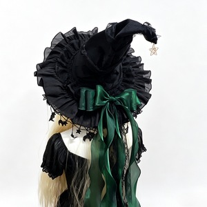 Sombrero de Bruja para Halloween, Gorro de Mago con Adornos de Estrellas de Encaje y Lazo Grande - Product Image 5