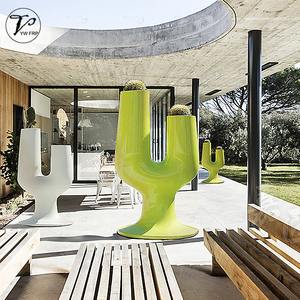 庭のモールや床用人工花の手で刻まれた仕上げのモダンな立ちグラスファイバーツリーフラワープランターポット - Product Image 3