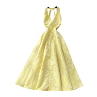 Robe longue jacquard élégante pour femme, col halter en V, sans manches, taille haute, coupe évasée, idéale pour les cocktails et soirées printemps-été