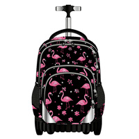 Sac à dos à roulettes pour filles OEM ODM, imprimé flamant rose personnalisé, sac d'école avec roulettes pour les déplacements quotidiens