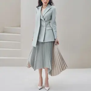 Bettergirl 2023 Trending New Arrivals Double Breasted Suit Jacket Splicing Irregular Pleated Skirt Summer Fashion Suit