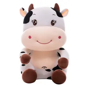 Peluche de vaca sonriente personalizado, animal suave, venta al por mayor, cómodo y acogedor, 100% algodón