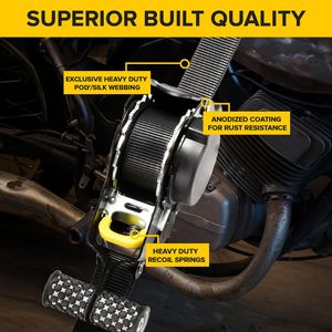 Sangles à cliquet rétractables automatiques ultra-résistantes (polyester, résistance à la rupture de 1500 lb) pour le maintien des VTT/bateaux/motocyclettes - Product Image 4